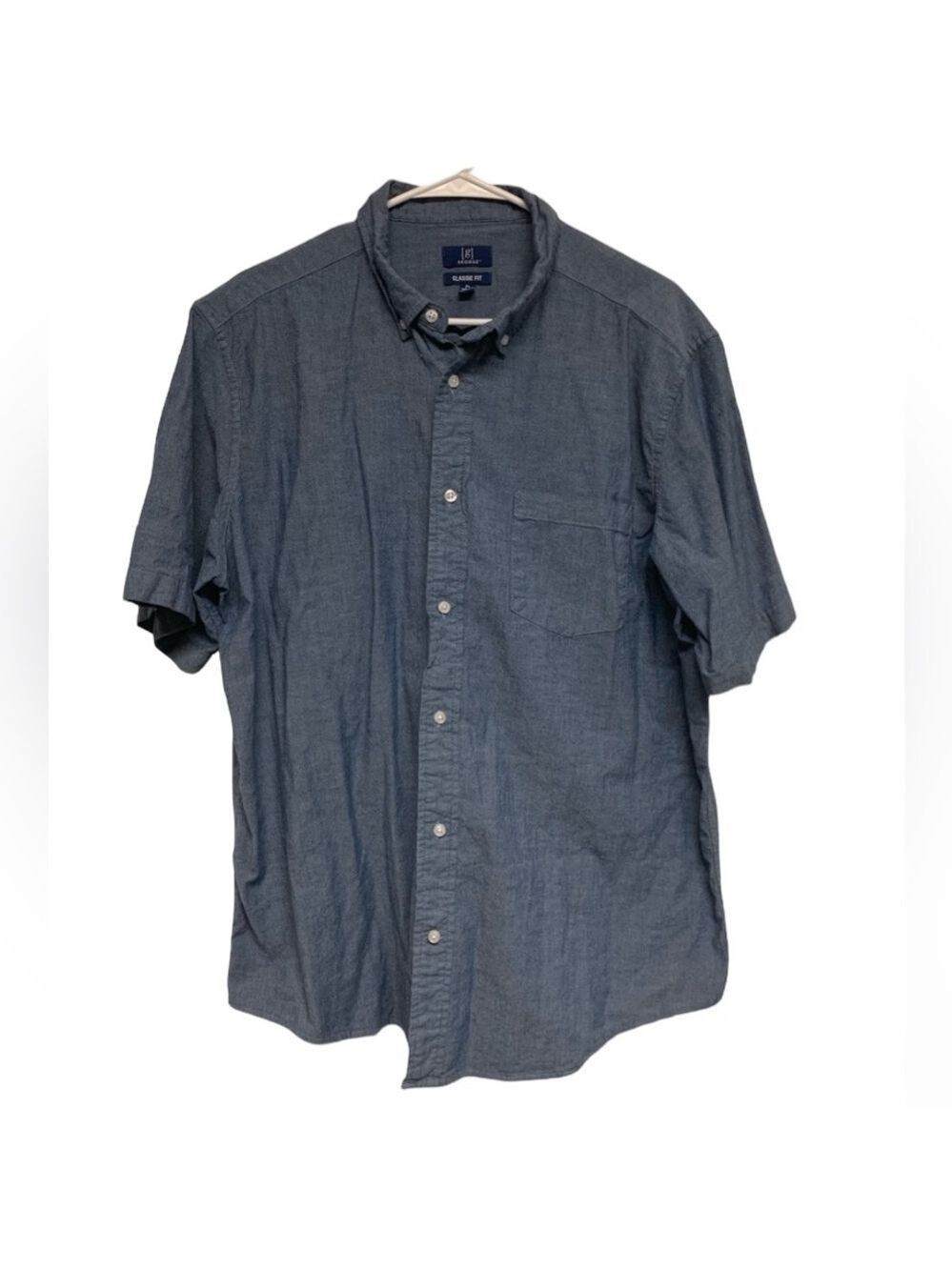 George classic fit short sleeve casual button down blue denim color size mens XL